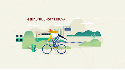 A scene from animation project about EU investments for CPVA 2d aftereffects aistepapartyte animation bicycle clouds creative design evelinavanage graphic design hills illustration illustrator lietuva motion graphics patricijand scene station train woman