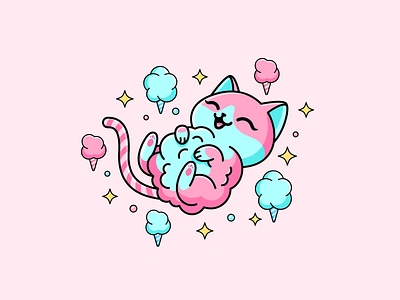 Cotton Candy + Kitten adorable cat character mascot cotton candy cuddle cute illustration feminine fun playful girly illustration kawaii kitten kitty makeup pet pink soap soft sweet woman