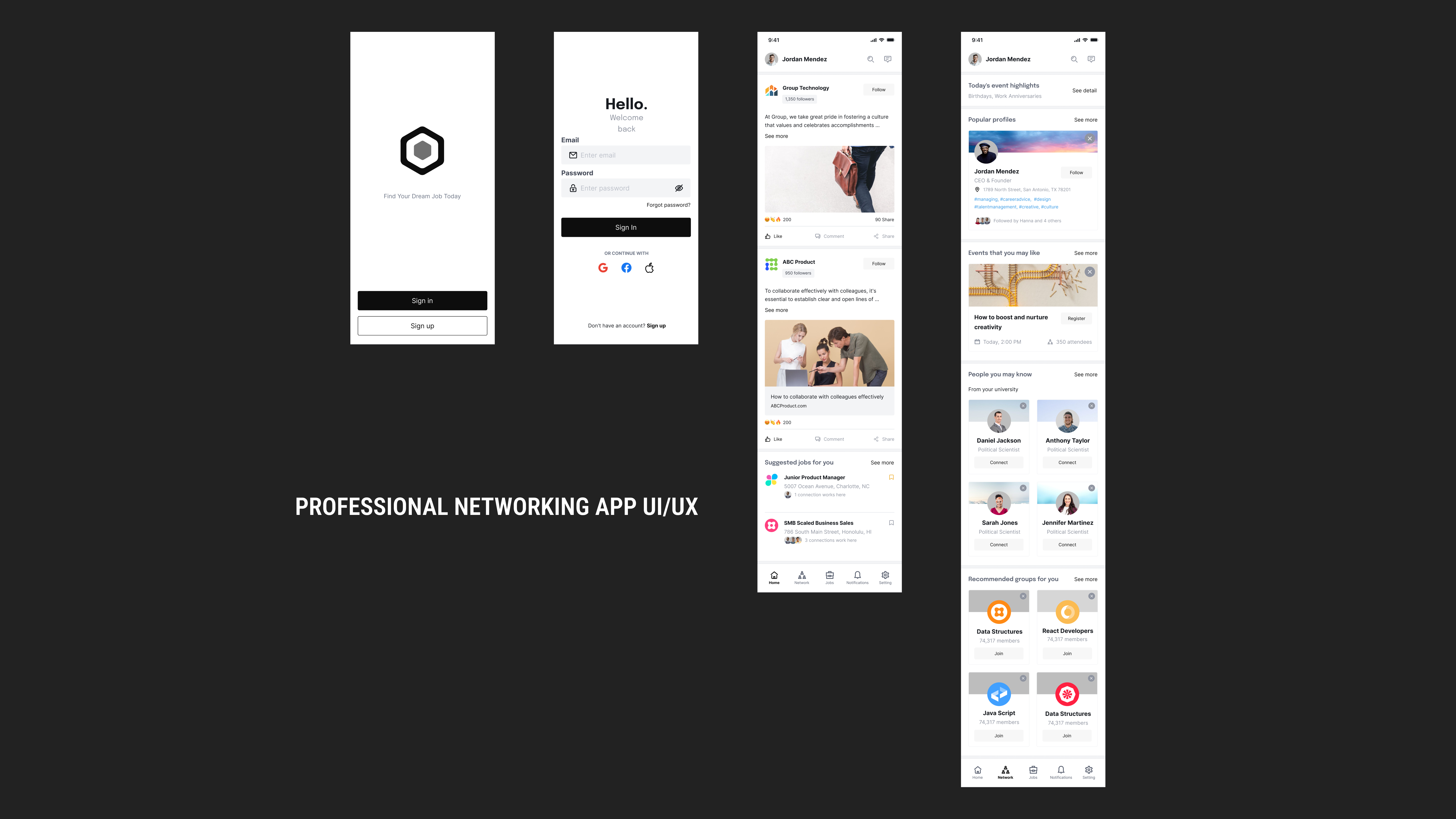 Professional Networking App UI/UX dailyui design figma obile app professional networking app uiux ui ui ux uiux ux web design