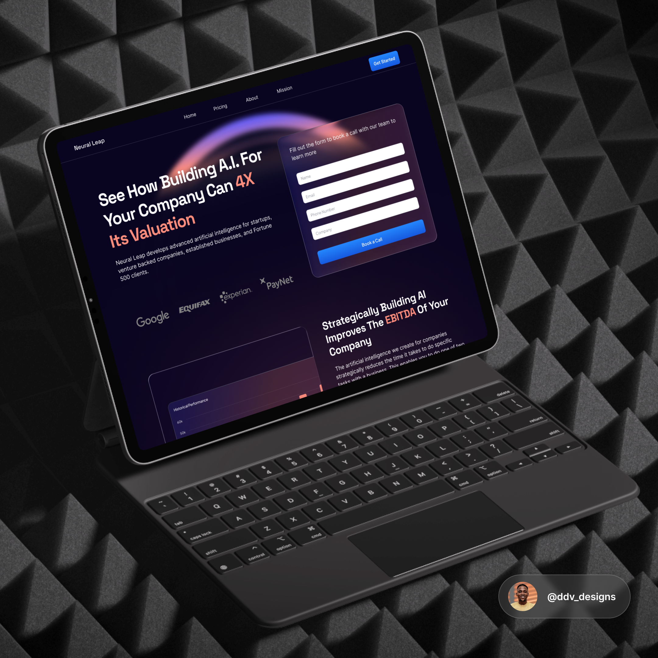 AI Strategy & Valuation Growth Landing Page ai artificialintelligence businessgrowth darkmode design enterprise inspiration landing page new noteworthy product design saas saasdesign ui uiux ux website