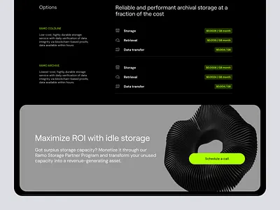 Storage daemon - Pricing blockchain clean concept cta dark ui filecoin footer homepage landing page pricing startup ui web design web3