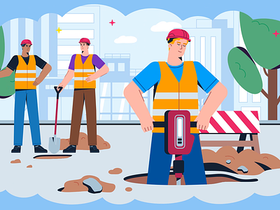 Builders at a construction site animated graphics animation builders character design city construction construction site explainer video graphic design motion graphics town work