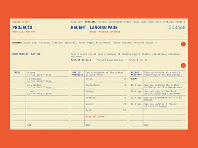 project management platform concept branding card graphic design library old paper typewritten typography ui