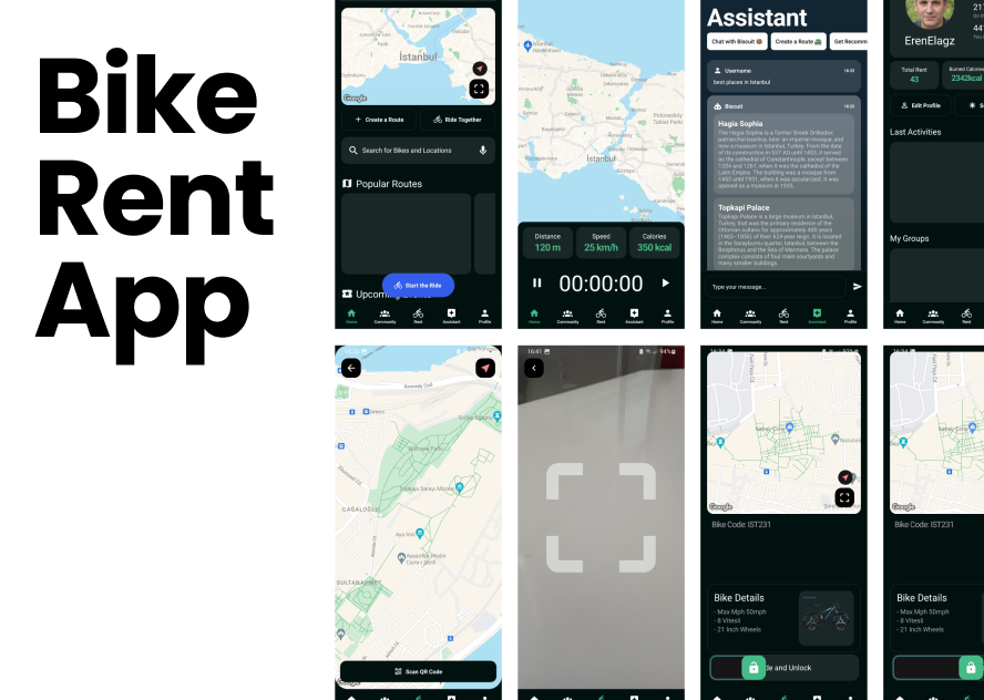Bike Sharing and Renting App Screens app design bike map mobile app rent