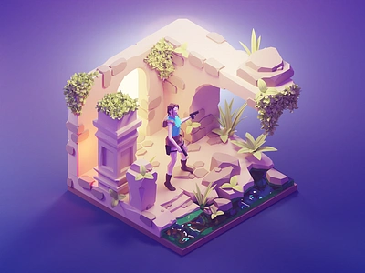 Tomb Raider 3d blender diorama game art illustration isometric lowpoly render tomb raider