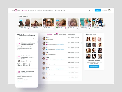 Dating App - Activity Page application clean creativeui dashboard dating dating application datingapp datinglanding datingweb datingwebsite designsystem figmadesign figmadesignsystem responsive saas softwere ui uidesign webapp webapplication