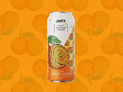 Orange Antioxidant Infusion Drink Packaging by Juicy beverage brand identity branding can can design citrus drink fruit healthy illustration juicy label label design orange packaging packaging design pattern seltzer water wellness