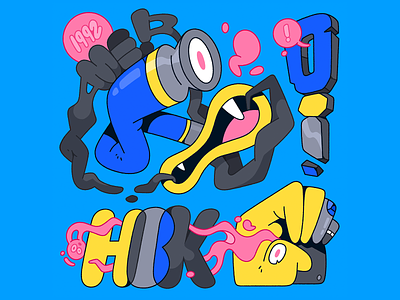 Cerulean Crew. 2d blue cartoon character characterdesign font hand illustration illustrator pink simple typeography word yellow