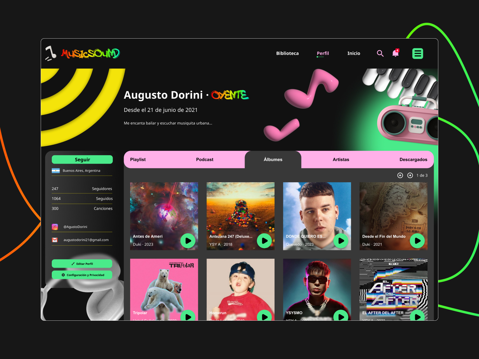 Daily UI - User Profile daily ui deskstop diseño uxui music ui user profile ux