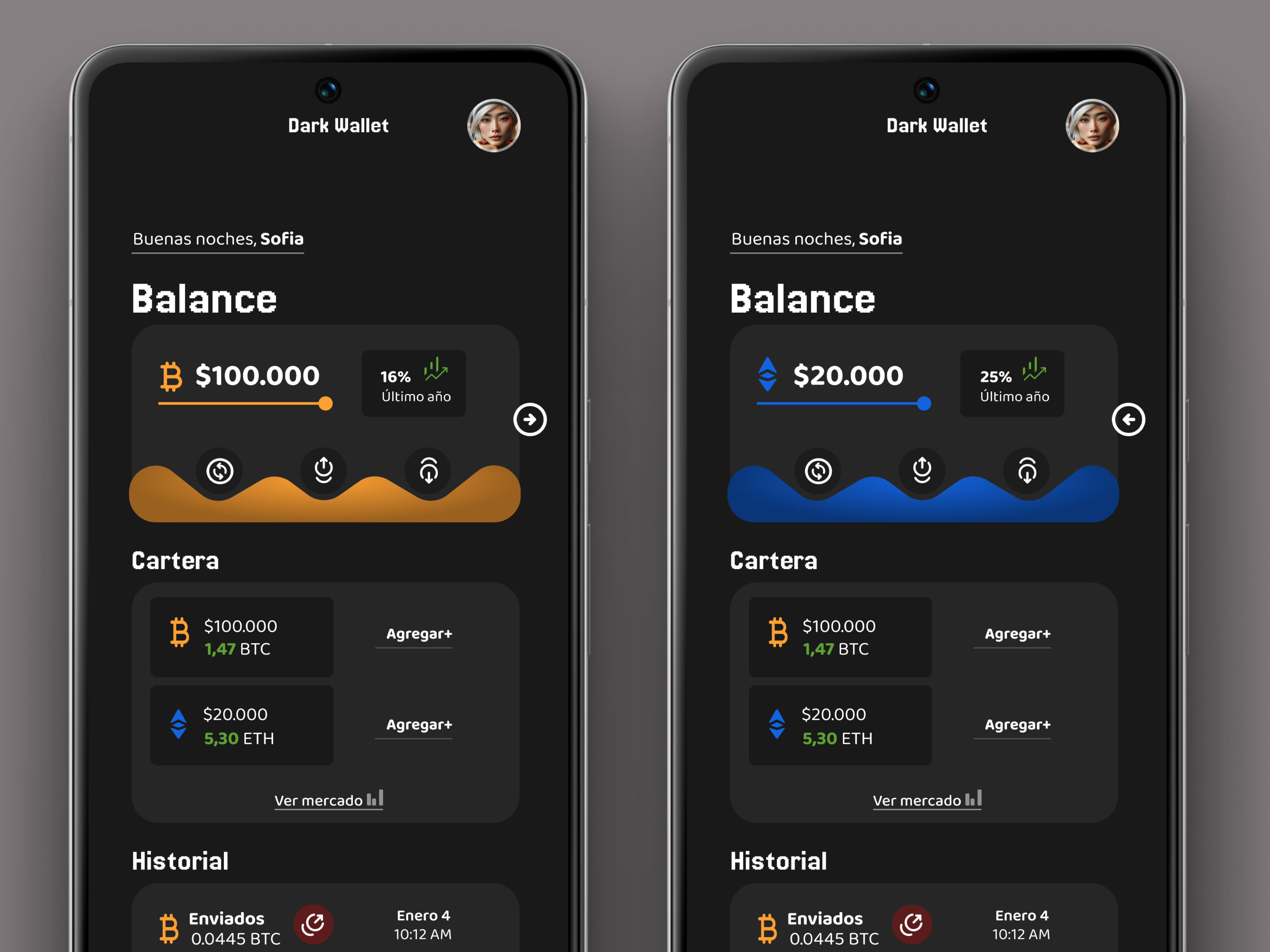 Design concept for Crypto Wallet / Dark Wallet animation crypto crypto wallet feedback figma mobile monedero de crypto money top ui wallet