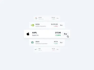 Stock Card Listing - Mobile UI card clean list listing modern stock ui