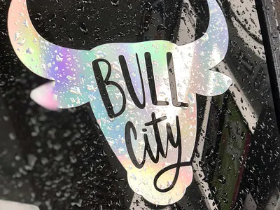 Bull City Decal all caps bull bull city city decal durham face hand lettering holographic horns illustration lettering rain reflective sticker typography