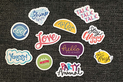 Sticker Designs bright bubble casual chat colorful cool fresh fun funny hand lettering hello illustration lettering love pattern sticker stickers tacos talk typography