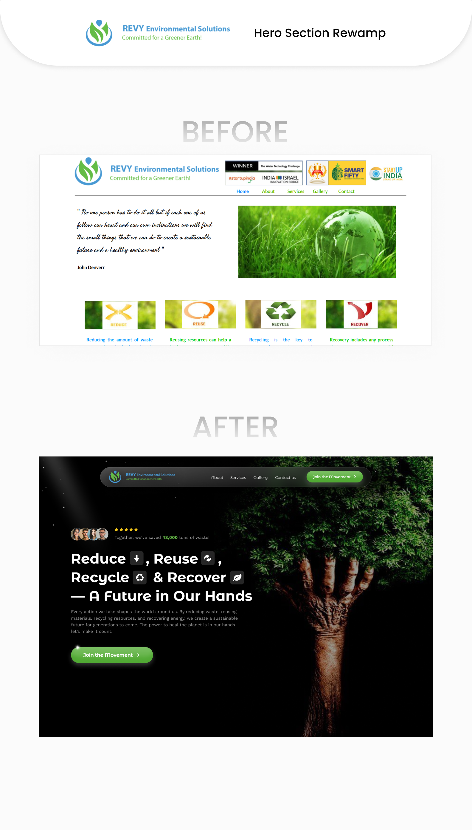 REVV Environmental Solutions Hero Redesign | Landing Page Design animation app branding design ecommerce form graphic design icon illustration interaction landing page logo minimal mobile typography ui ux vector web website