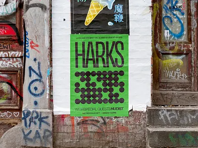 Harks Poster branding concert culture design entertaining gig green illustration indie instagram live liverpool music pattern poster print punk social media street venue