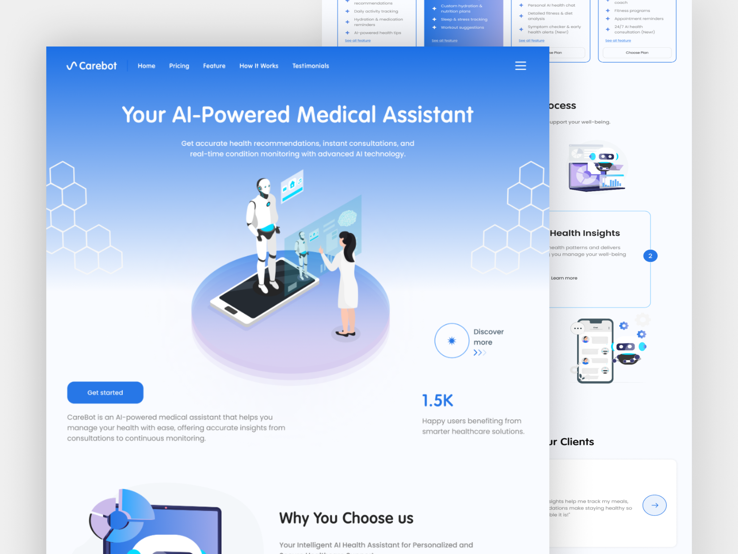 Carebot - AI Assistant Landing Page ai ai assistant ai technology aiassistant artificial artificial inttelligence artificialintelligence assistat chatbot chatgpt deep learning intelligence landing page machine learning siri tech ui ux web design website
