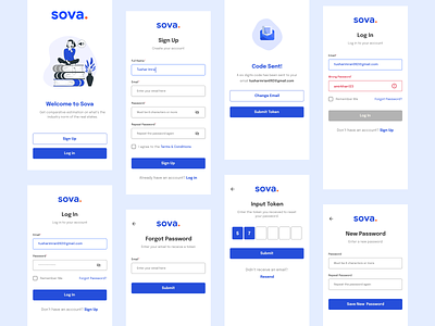 Sova - App Authentications UI - FREE Download app ui authentications design download free log in minimal onboarding sign up ui