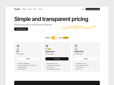Pricing Page Flowbit - An AI Productivity Assistant ai pricing pricing page productivity saas ui ui design ux ux design web design