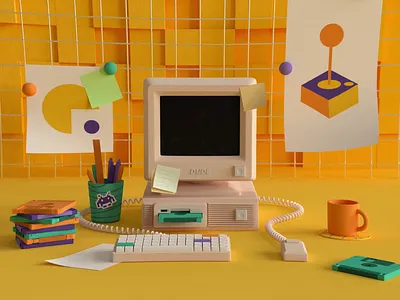 Old PC 2d 3d 3danimation 80s 90s animation cinema4d design diskette it motion design octanerender old pc
