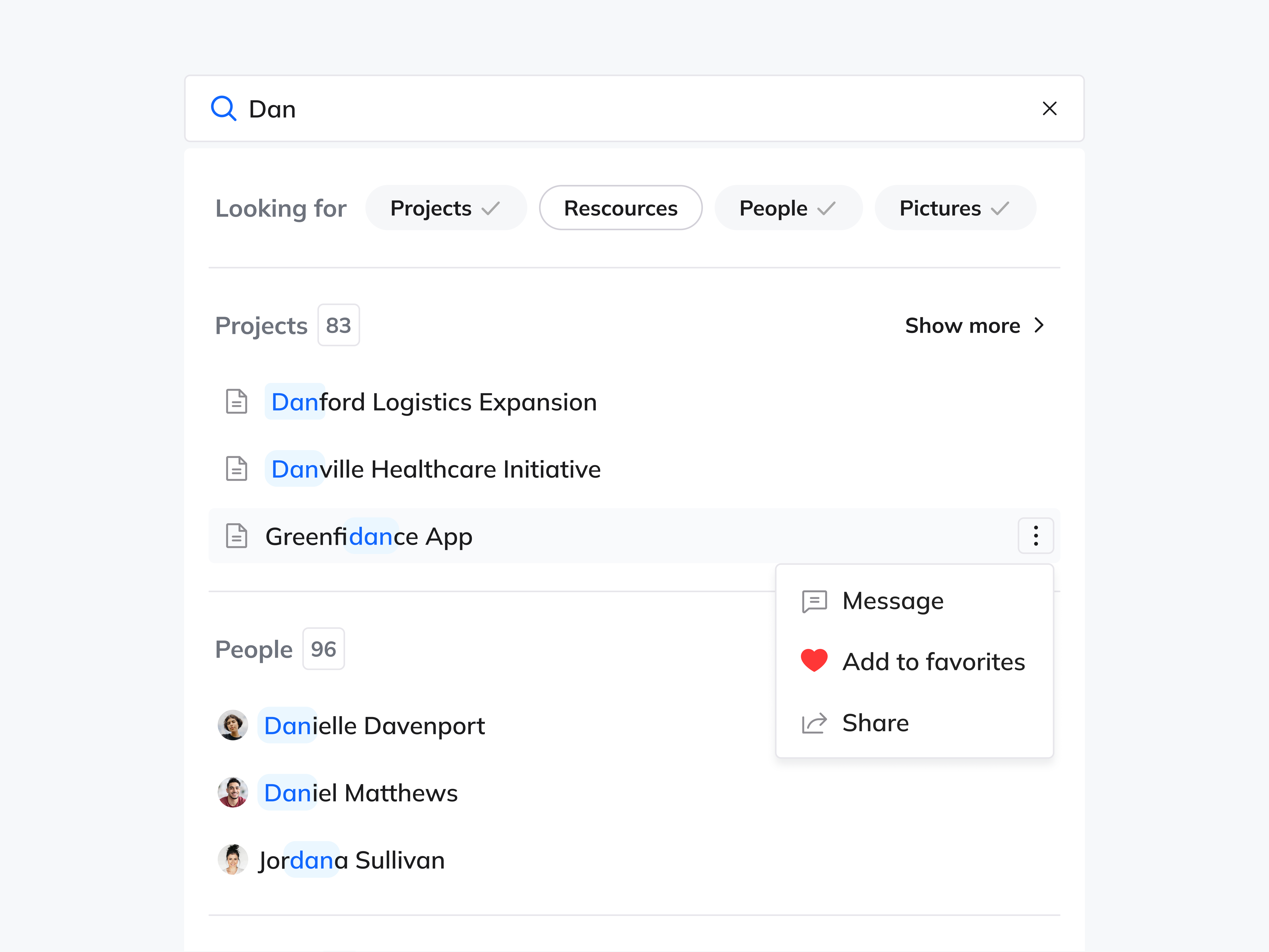 Contextual search UI component contextual search filter microinteraction results search ui web app