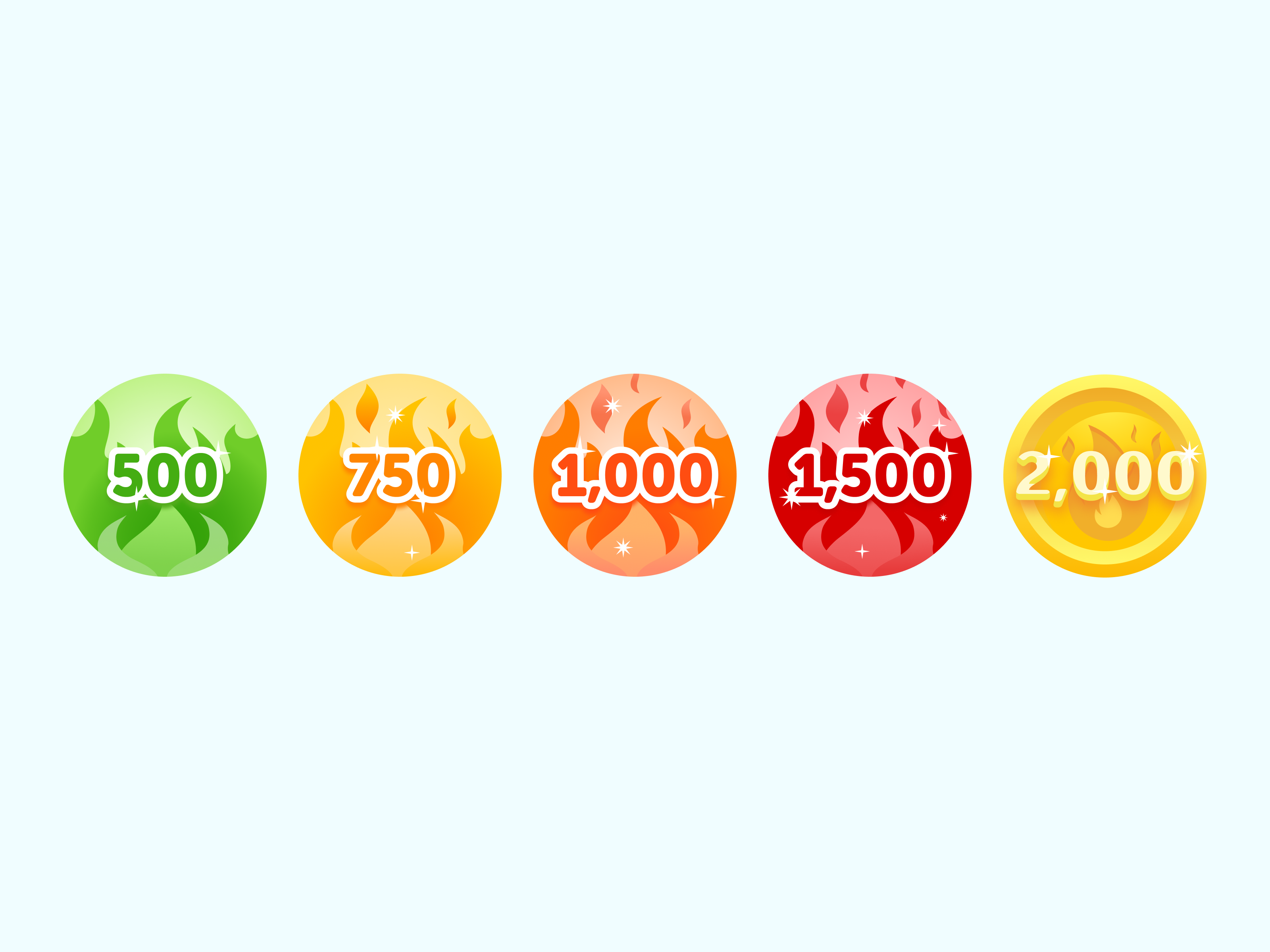 Streak Badges achievements badges gold graphic design green orange ranks red streak yellow