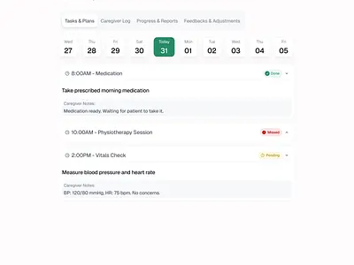 Patient Care Plan daily ui dashboard design health hospital landing page medical ui web app website