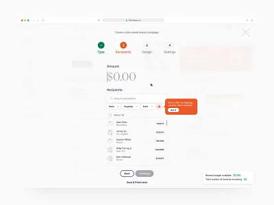 Reward Campaign Creation Flow for Fintech B2B company admin ai b2b dashboard enterprise fintech intranet minimal money product designer reward saas software startups stepper ui designer ux ux designer web app web application