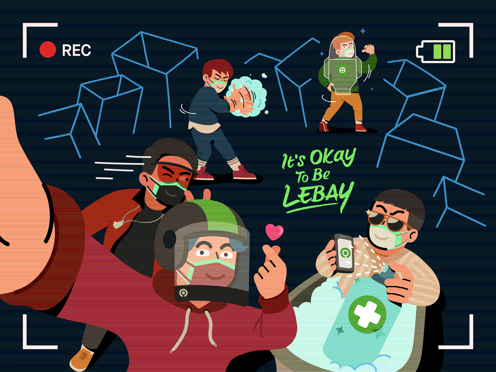 BTX - Gojek Illustration 2021 animation branding characterdesign covid design flat goj3k gojek gojek aman illustration indonesia itsokaytobelebay kpop motion graphics simple ui vector