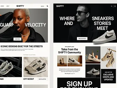 SHIFTY | Ecommerce Website Design, Product Storytelling, Brand U ai ai generation tool ai tool design ai tool website branding design e commerce e commers footwear website illustration retail sneakers website design ui user experience user interface web design website design