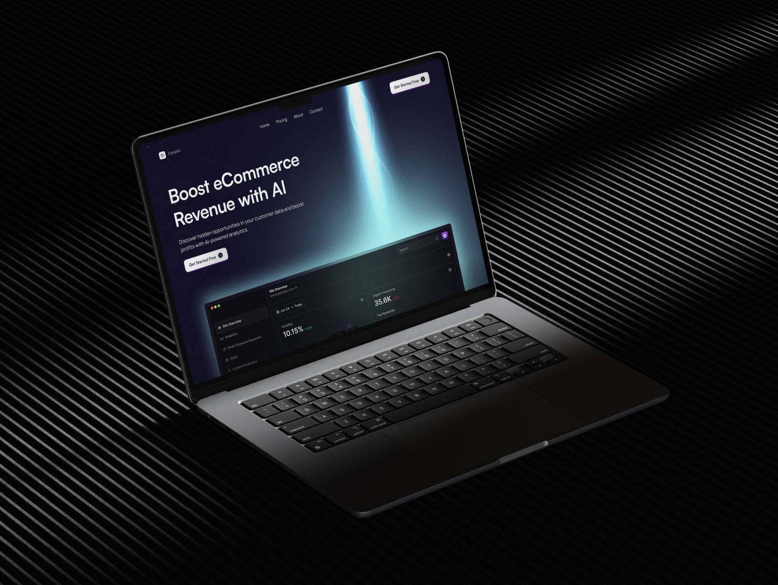 AI-Powered eCommerce Dashboard – Lunara Landing Page darkmodeui dashboard ecommerce landingpage productdesign saasdesign uxui webdesign