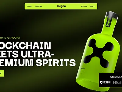 Degen Distillery Design beverage crypto dark dark mode drink green lime modern nft vodka web 3 web 3.0 web3