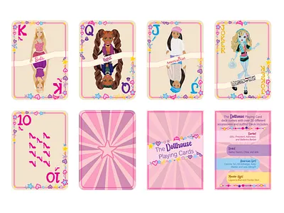 Doll Playing Cards, Student Work 2024 adobe adobe illustrator branding cards color design graphic design illustration packaging packaging design pastels playing cards student work vector illustration