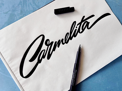 Carmelita calligraphy carmelita clothing custom design flow fun handlettering hip hop identity lettering logo process script sketch type unique urban wear