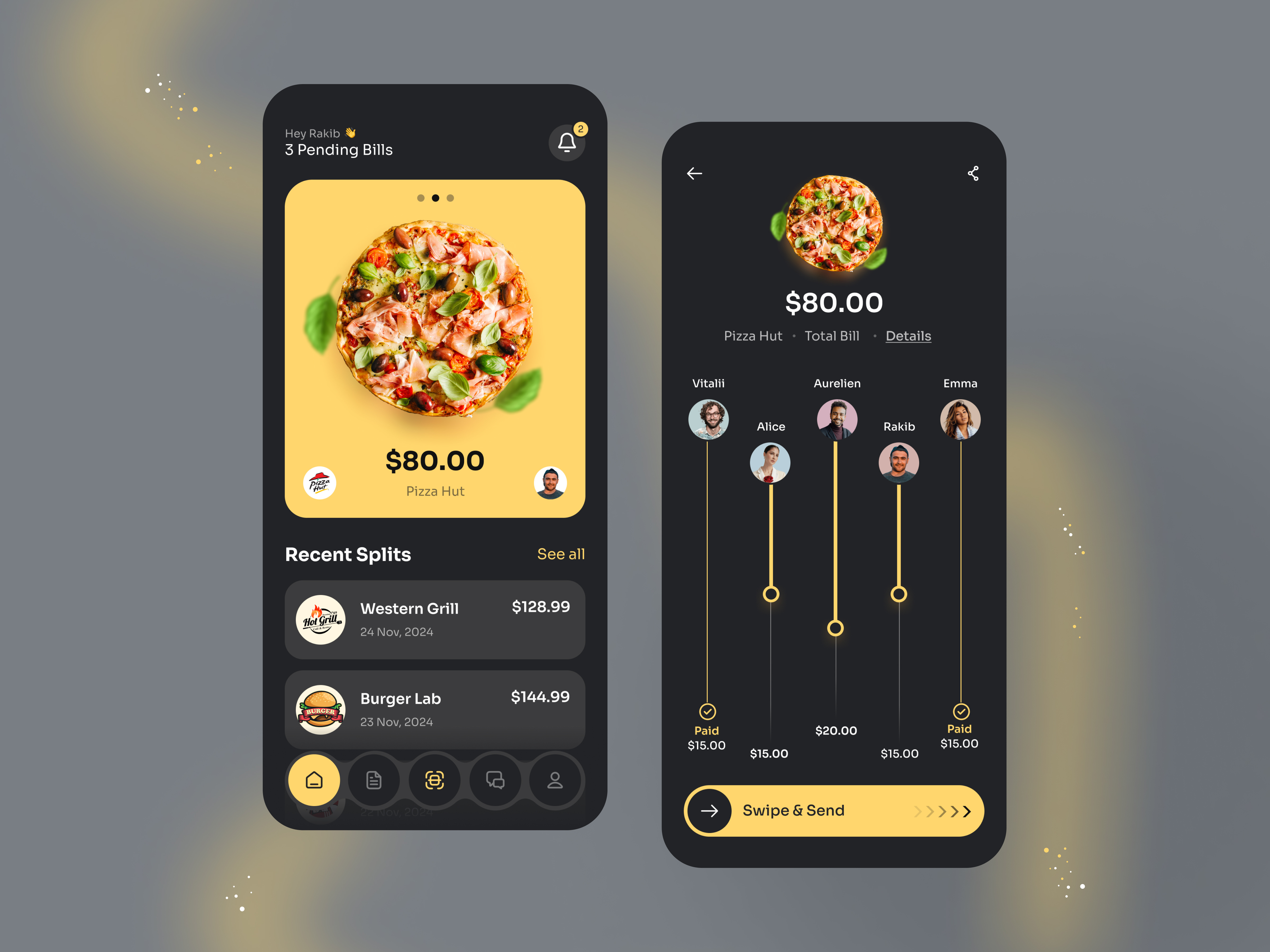 Bill Split App android app app design bill pay app bill split app clean fintech ios mobile app modern pay app scan pay ui ux