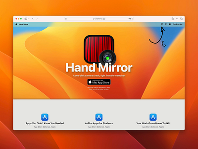 Hand Mirror, Marketing Site dark mode hand mirror landing marketing website