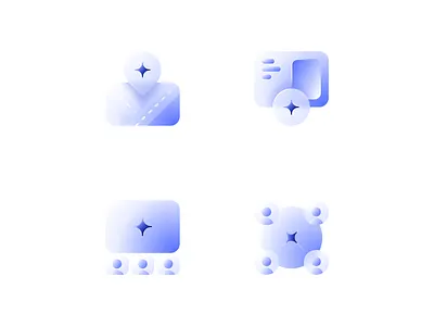 Icon set for Evolved AI's education solution ai blue board conference education glass gradient icon set icons illustation keynotes light blue map star strategy workshops