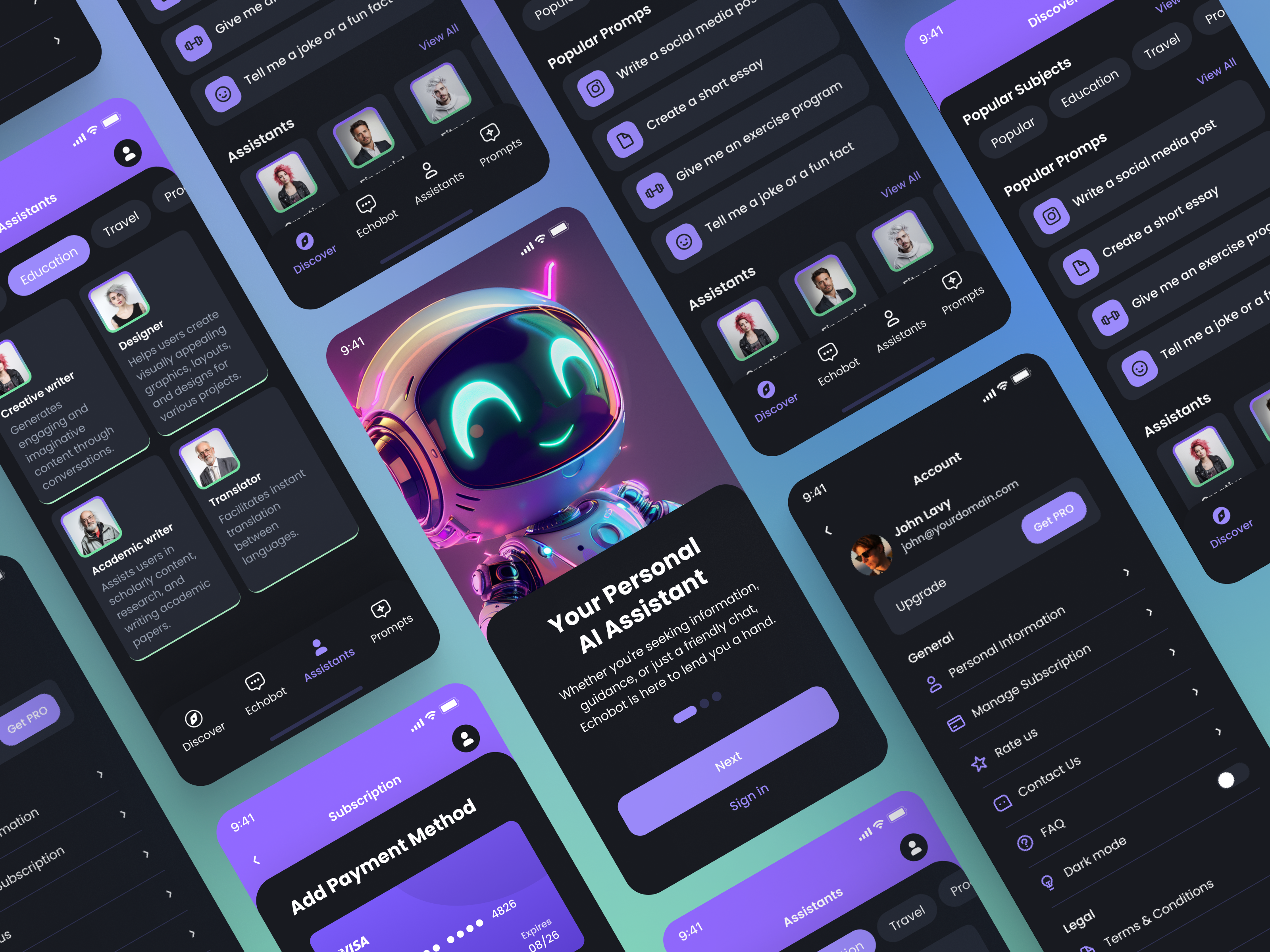 AI Chatbot Assistant - Echobot ai chatbot app design chat app chatbot design chatbot ui design kit figma ui mobile ui mobile ui kit product design tech design ui components ui design user interface ux design