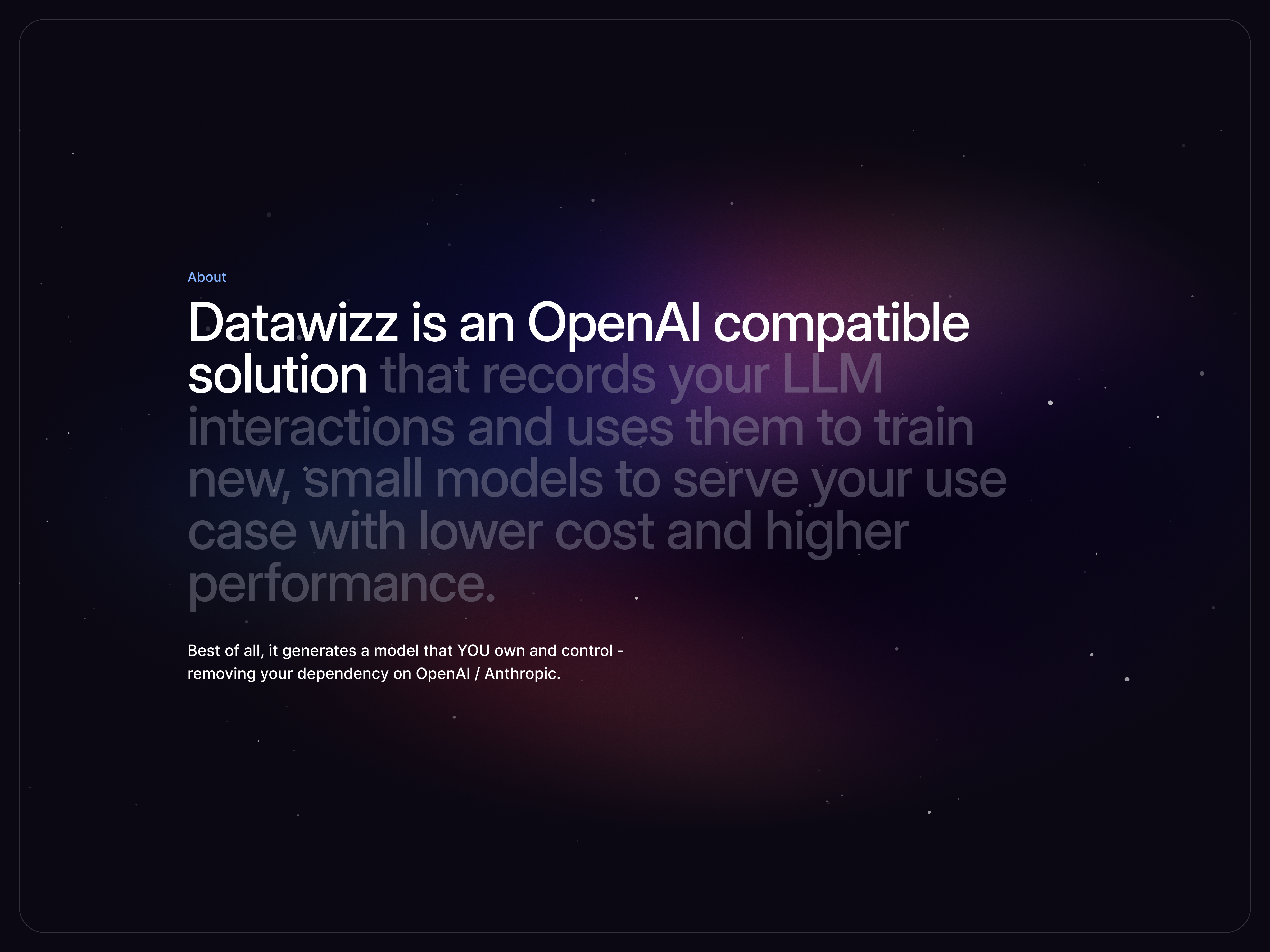 Datawizz.ai clean dark design minimal modern startup ui website