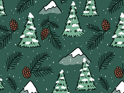 Free wallpaper of the month digital drawing forest green illustration mountains pattern pincones pine needles pine trees repeating pattern snow surface pattern the woods winter winter wonderland