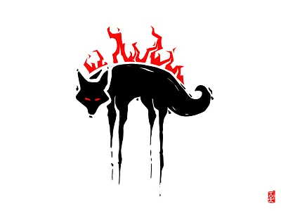 Hellhound cerberus character coyote demon dog fire gothic hellhound horror illustration mythology wolf