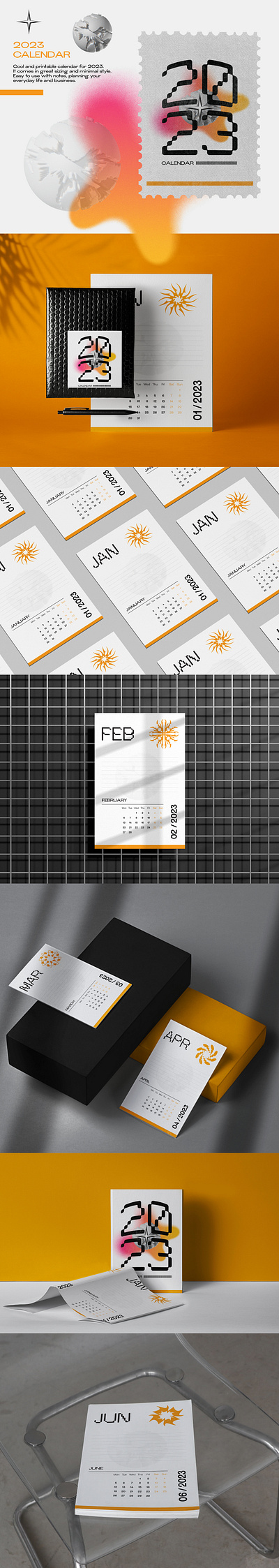 Monthly Calendar 2023 2023 calendar branding calendar design geometry illustration minimal print calendar product design shape typography