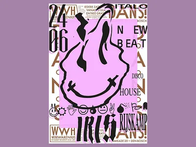 Smiley Party Poster bold typography creative creative design creative layout creative typography event poster font design graphic design melting style modern modern design modern poster design party flyer poster poster design purple smiley smiley face typo typography