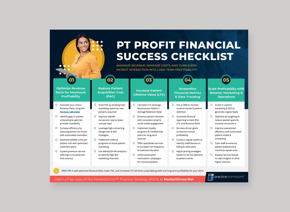 PT Profit Financial Success Checklist advertising branding chart design digital art google ad graphic design infographic layout lead generation marketing medical marketing physical therapy social media social media ad