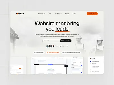 Rebolt — a marketing platform built for local service business agency bento bento grid branding business clean design google profile optimization homepage illustration leadgen local business marketing minimal pricing saas seo optimized website social media management ui website