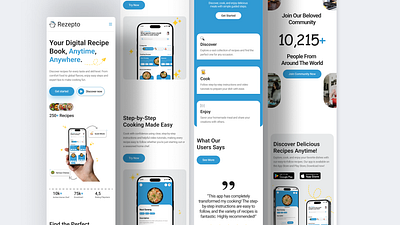 Rezepto - Recipe App Landing Page Responsive Website app blue branding calm design food graphic design illustration indonesia landing page logo pastel recipe rezepto typography ui ux vector website white