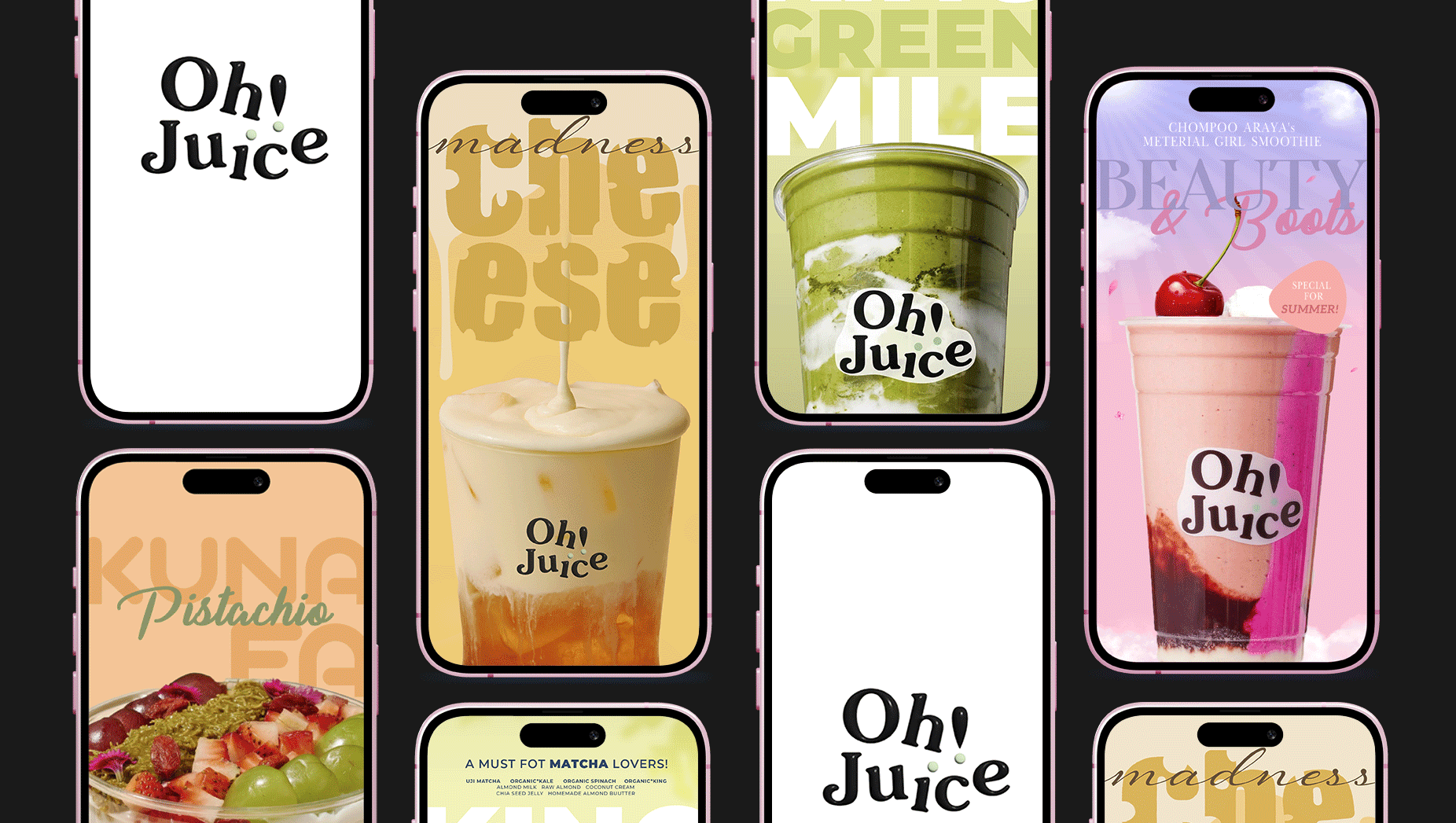 Oh!Juice MENU branding graphic design