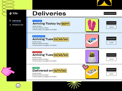 Brutalism Online Shopping Delivery Tracking Tool Dashboard UI a b c d e f g h i j k l m n o app brutalism colorful dashboard dashboard ui delivery ecommerce minimal modern ui neobrutalism neon online shopping order tracking product shipment trendy ui ux vector