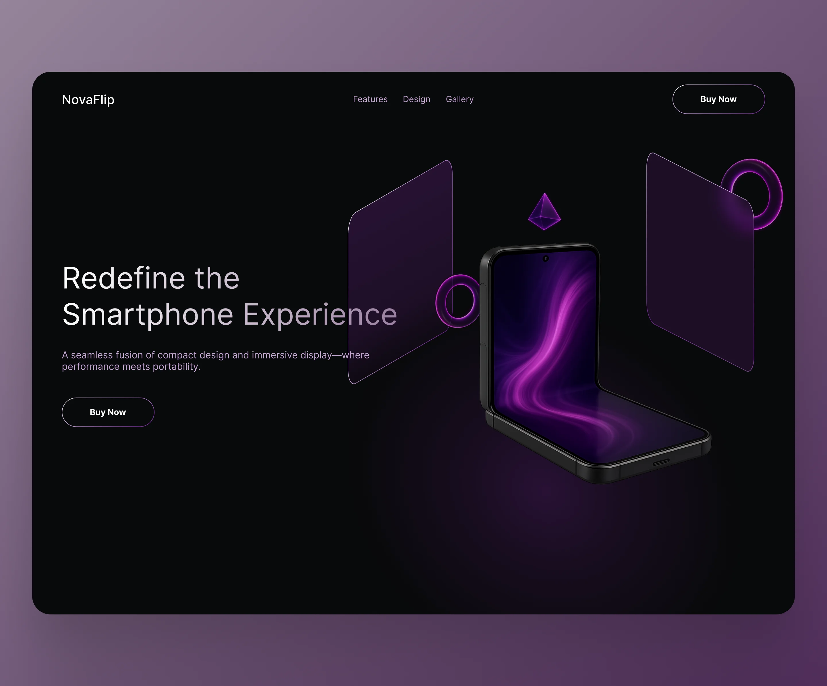 NovaFlip – Foldable Phone Website Concept 3d branding clean dark mode design elegant foldable glass hero illustration phone ui ux