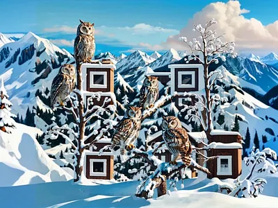 Winter's Tale with a Secret advertising aiqrcodefeatures animatedqrcode designinspiration innovativedesign interactive interactivedesign mountains mysticalvibes owl owlsinart qrcode smartdesign winterillustration wintervibesdesign