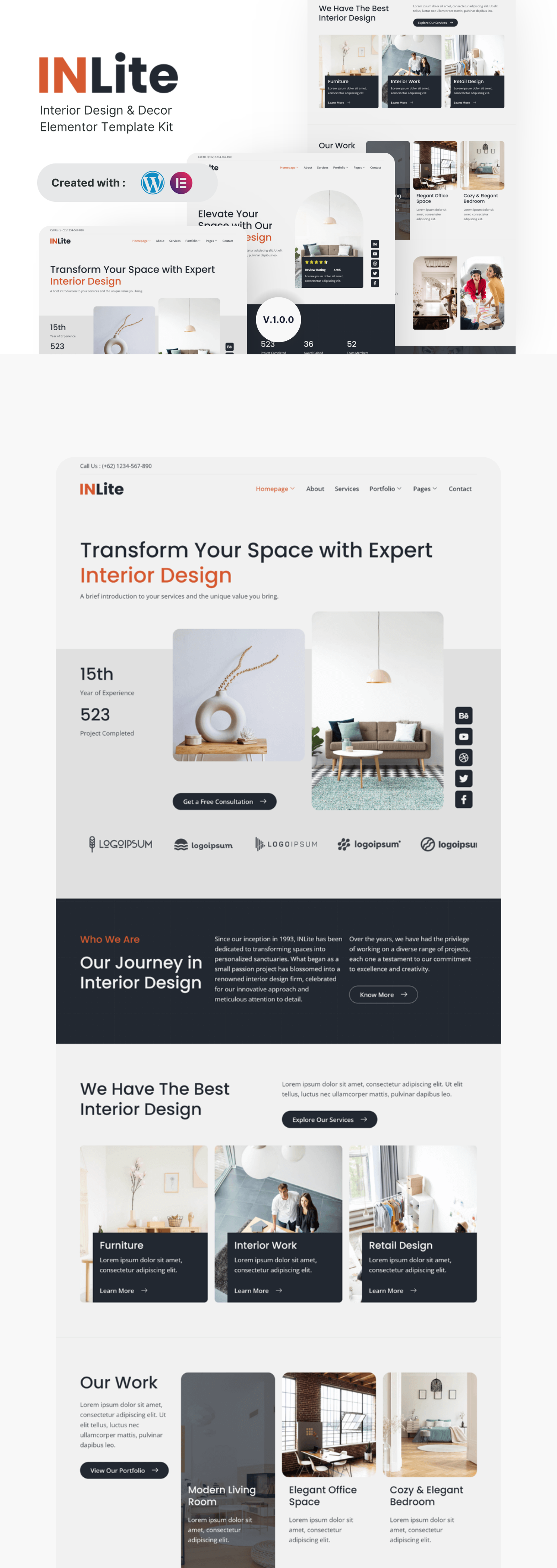 Inlite - Interior Design & Decor Elementor Template Kit branding decor design elementor interior design modern property real estate responsive ui ui design ux design website wordpress